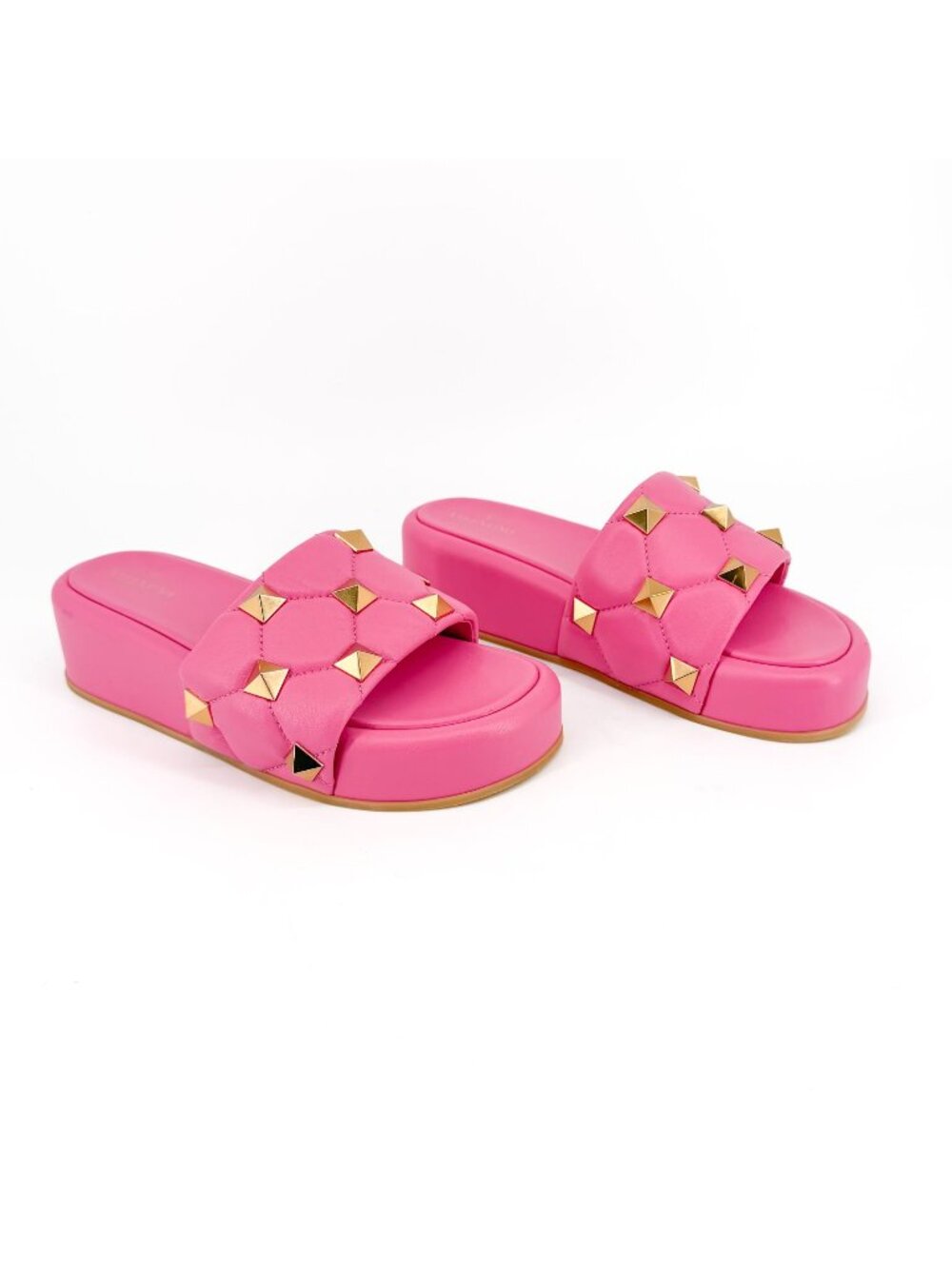 Valentino Roman Stud Platform Slide Sandals Pink Leather Size 39 US 9 Women's